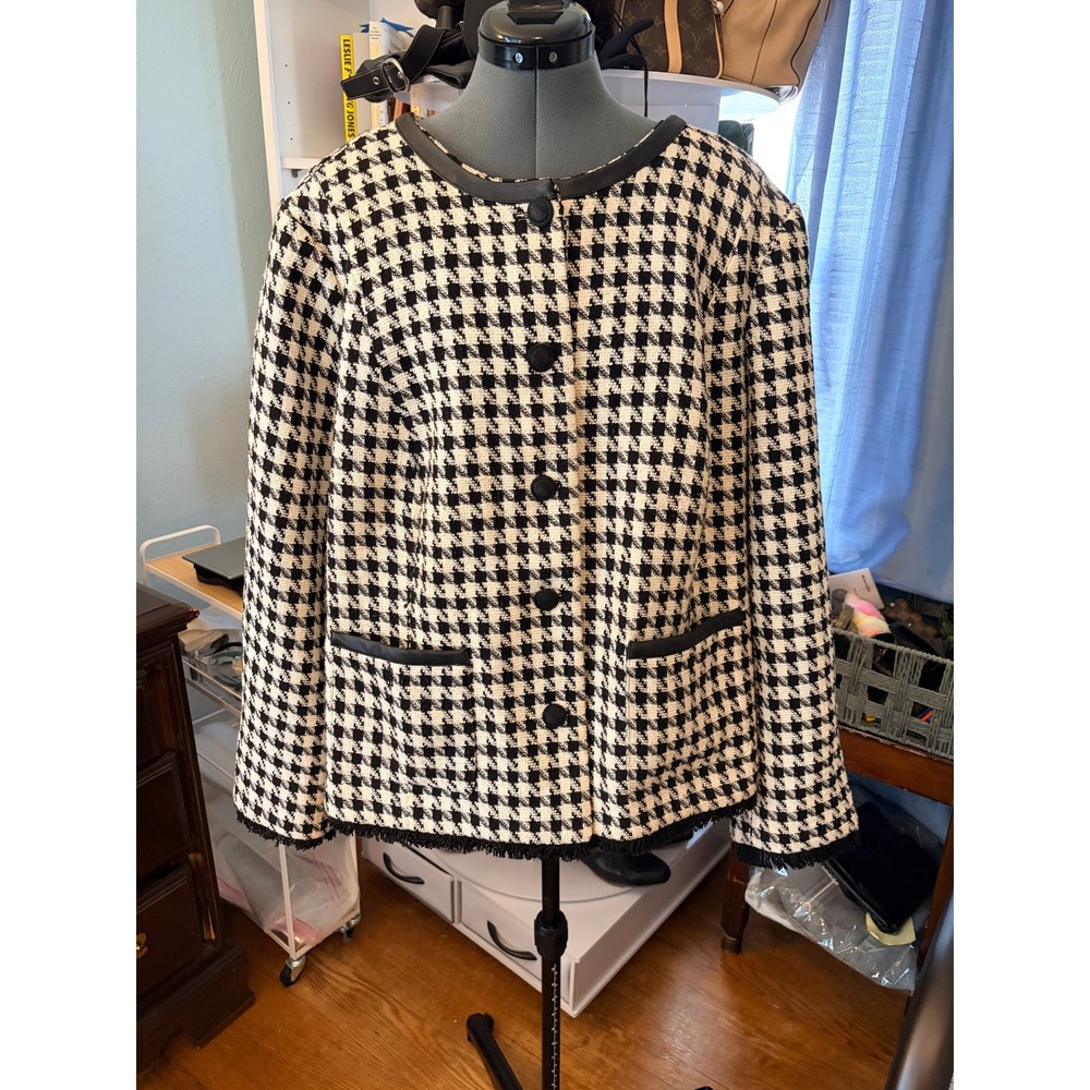 G by Giuliana Blazer 3X Black White Houndstooth Classic Quiet Luxury Minimalist